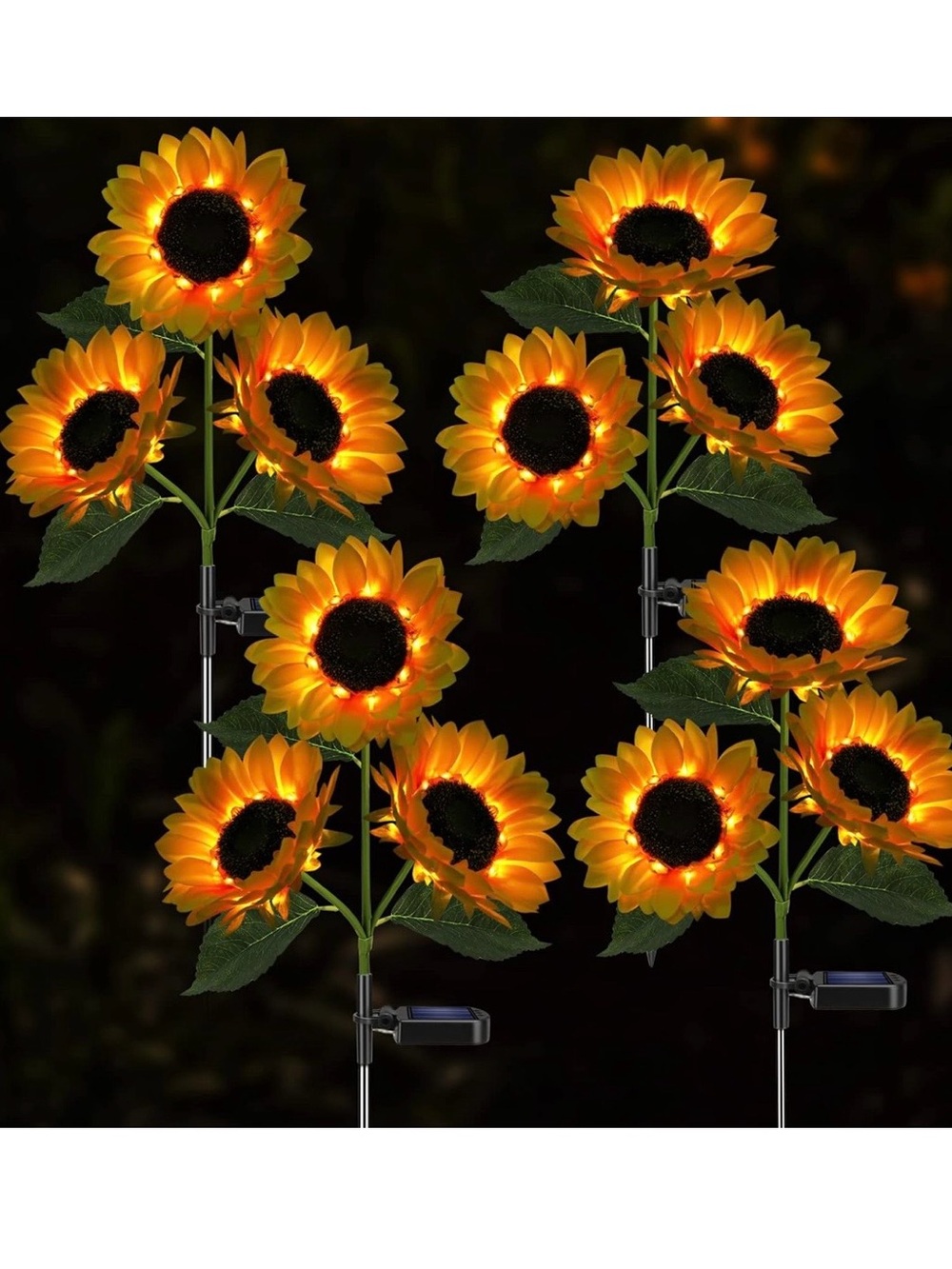 Set 4 Outdoor Solar-Powered LED Sunflower Garden Stakes Path Patio Lights Flower